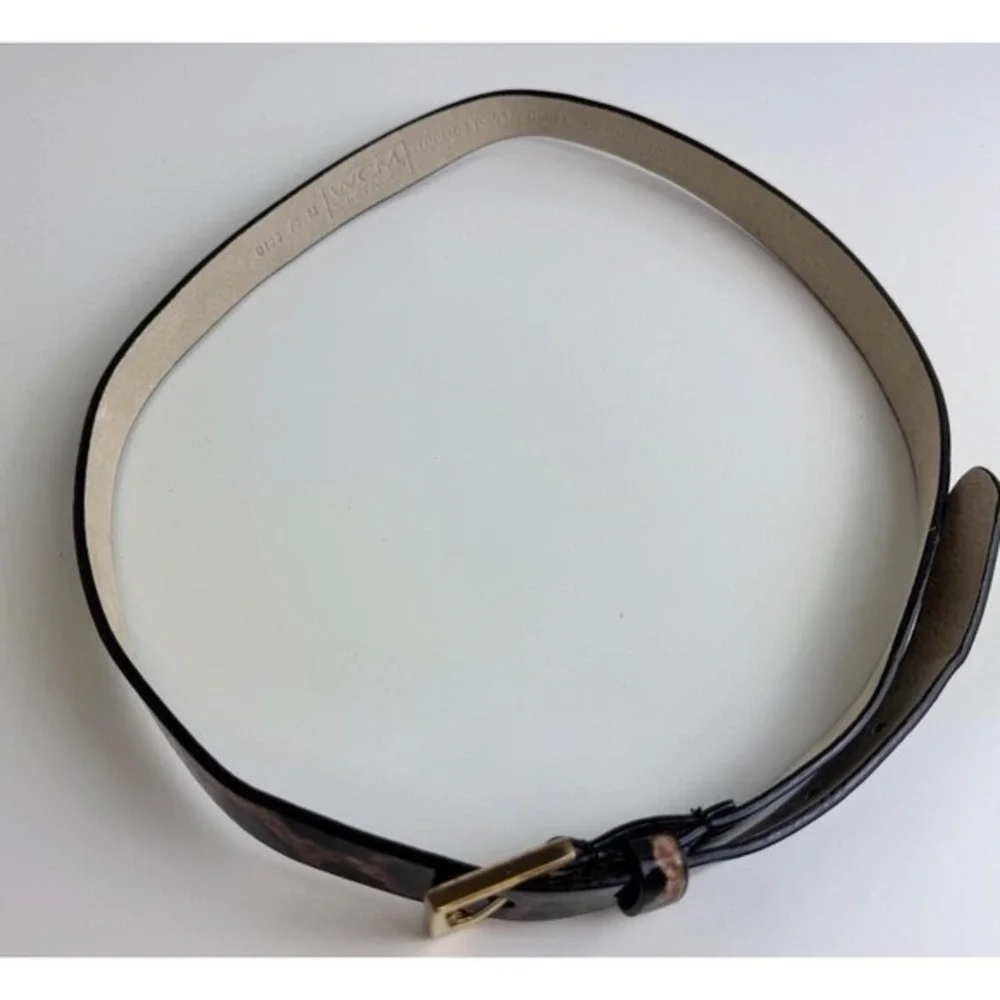 WCM Leopard Print Patent Leather Lined Belt Gold Buckle Brown Black M Chic 47-69